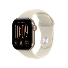 Apple Watch Series 12 GPS + Cellular, Boîtier en Aluminium Or Clair de 42mm | Bracelet Sport sable - S/M. Santé + Fitness + Suiv