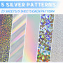 Papier Cartonné Miroir à Motifs Mixte Argent A4 25 Feuilles 250g/m²/92lb | Uncle Paul 5 Motifs Papier Réfléchissant Métallisé po