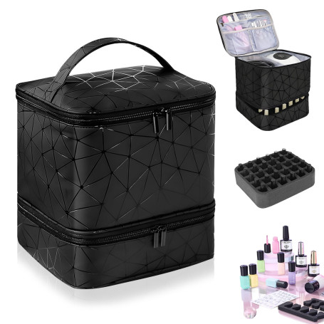 HA BIN Sac de Rangement Vernis à Ongles Portable pour 30 Flacons et Sécheuse Organisateur Double Couche Imperméable, Sac de Voya