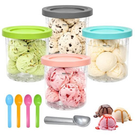 Gokemuak 4 Pièces Récipient Creami pour la Machine à Glace Ninja Creami | Accessoires pour Machines à Glace pour la Série NC301