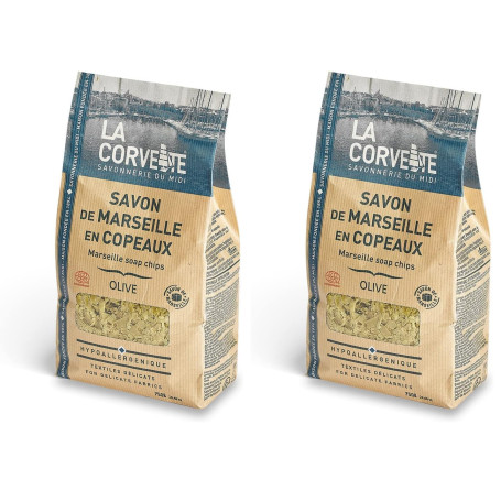 La Corvette Savon de Marseille en Copeaux Olive 750 g (Lot de 2)