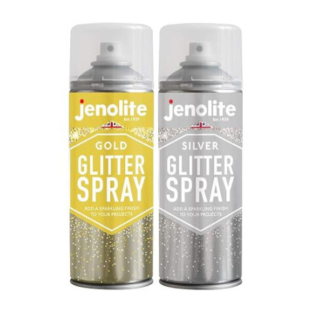 JENOLITE Lot de 2 laques transparentes pailletées argentées et dorées | 2 x 400 ml | Parfait pour ajouter de l'éclat aux cadres,