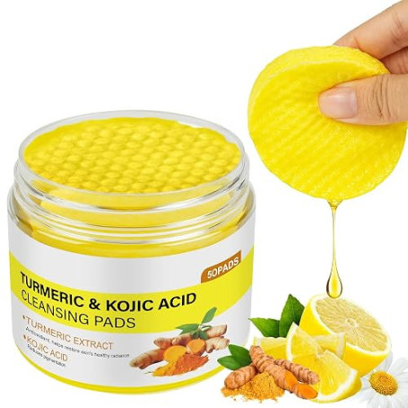 Aomig Tampons Nettoyants au Curcuma et à L'acide Kojique pour le Visage, 50 Pièces Tampons Exfoliants au Curcuma pour les Taches