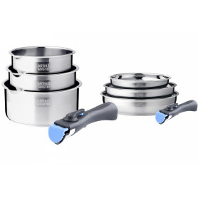 ARTHUR MARTIN - Batterie De Cuisine Inox 8 Pièces Compatible Induction | 3 Casseroles + 3 Poêles + 2 Manches - Ensemble Pratique