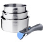 ARTHUR MARTIN - Batterie De Cuisine Inox 8 Pièces Compatible Induction | 3 Casseroles + 3 Poêles + 2 Manches - Ensemble Pratique