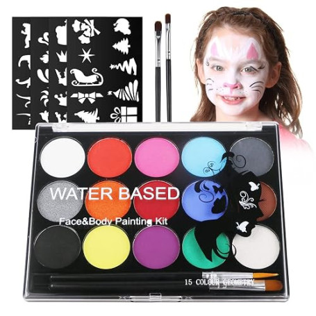 URAQT Peinture Corporelle pour Le Visage,Palette de Maquillage pour Enfant | 15 Couleurs Palette de Tatouage de Peinture à I'hui