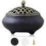 JHEELITE Brûleur Encens Céramique, Encensoir Charbon Rond Noir | Porcelaine Élégante, Design Zen Décoratif, Pour Yoga Méditation