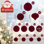 48 Boule de Noel Velour Bordeaux, Décoration Sapin de Noël Rouge Floquées | Incassables Deco Sapin de Noël, différentes tailles 