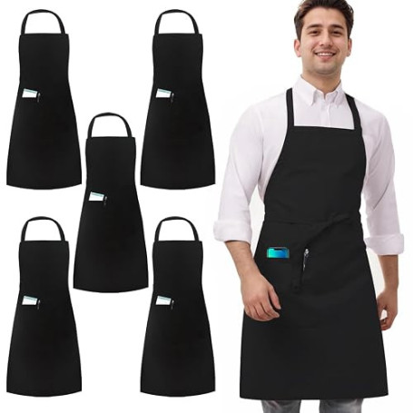 umboom 5 Pièces Noir Blanc Tabliers, Chef Tabliers pour Hommes et Femmes, Professionnel Cuisine Serveur Tabliers (1 Poche)