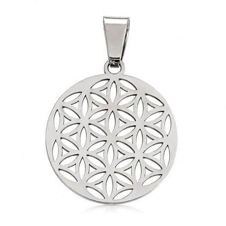 Felicidade Pendentif Fleur de Vie en Acier Inoxydable - Symbole d'Harmonie et d'Énergie Positive - Couleurs Argent et Doré - Idé
