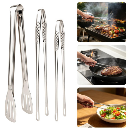 3 Pcs Pince Cuisine Inox, Pince à épiler, 30cm & 28cm & 24cm | Pincette de Cuisine de Acier Inoxydable Professionnel pour Cuisin