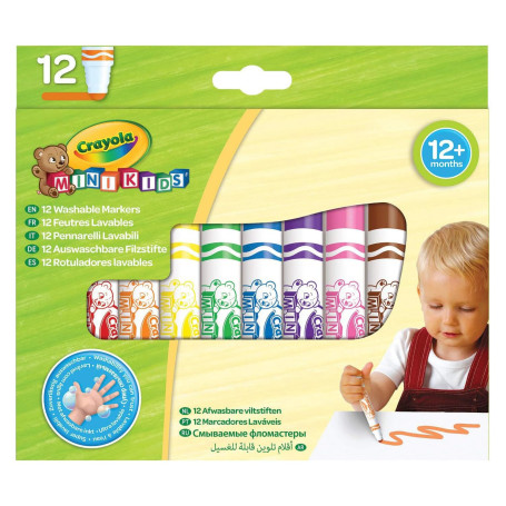 Crayola - Mini Kids, Feutres super, lavables, 12 unités, pointe arrondie | 12 feutres, Mini kids, Feutres super-lavables, Couleu