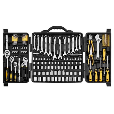 VEVOR Coffret d'Outils de Mécanicien 207PCs, Douilles 1/4" 3/8" 1/2" SAE et Métrique, Kit d'Outils de Mécanicien avec Embouts, C