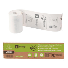 Exacompta SumUp - Réf. 40762E - Boîte de 20 bobines thermiques pour carte bancaire 57x30mm, 1 pli thermique 55gm sans Phenol, sa