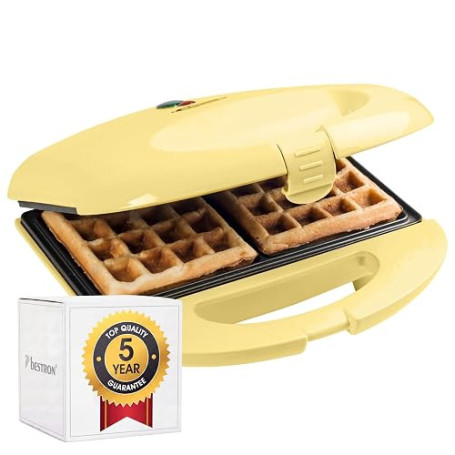 Bestron Gaufrier pour gaufres de Bruxelles, Gaufrier avec revêtement anti-adhésif, Design rétro, 700 Watts, Couleur: Jaune