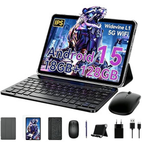 2026 Android Tablette 10 Pouces, Android Tablette avec Clavier et Stylet | Tablette avec Souris et Coque: 6000 mAh, 18 Go + 128