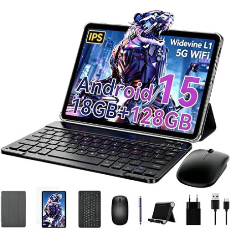 2026 Android Tablette 10 Pouces, Android Tablette avec Clavier et Stylet | Tablette avec Souris et Coque: 6000 mAh, 18 Go + 128