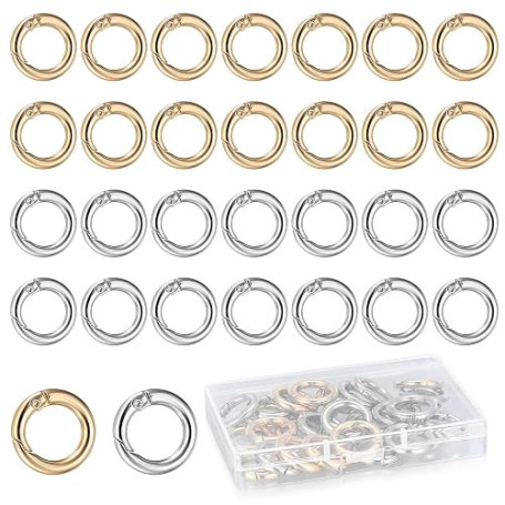 30 Pcs Mousquetons Ronds en Métal pour Sac à Main, Porte-clés Or Argent | Anneaux mousquetons à ressort pour sacs, porte-clés et