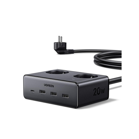 UGREEN 6 EN 1 Multiprise 3680W 2 Prise AC 4 USB avec Interrupteur Noir 1.3M | USB C 20W, Rallonge 1.3M Bloc Electrique, Compatib