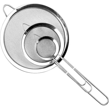 Relota 3 Pièces Passoire Inox 19/25/35cm, Tamis Cuisine avec Poignée,Argent | Métal Tamis Maille Fine, Filtre pour Égoutter Poud