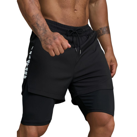 Smatstyle Short de Course Homme Court 2 en 1 Running Shorts Men Pantalon de Sport à séchage Rapide avec Poches Respirant Short d