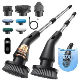 Leebein Brosse Électrique Nettoyage, Brosse Rotative Améliorée Étanche IPX7 avec 7 Têtes de Brosse, Manche Extensible et 2 Vites