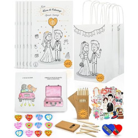 12 Kits Cadeau Mariage pour Enfants avec Livres de Coloriage et d'Activités | Inclut Crayons, Sacs à Offrir – Activités et Jeux