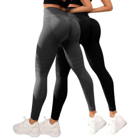 riou Lot de 2 Legging Anti-Cellulite Original pour Femme, Compession 3D pour Femme, Minceur Taille Haute, sans Couture, Pantalon