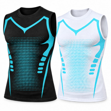 FANGCCC Lot de 2 Débardeurs de Compression Homme, Gilets Gainants Ioniques | Débardeur gainant homme, maintien ciblé du torse, e