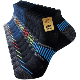 Niorasen Chaussettes de Sport Homme, 6 Paires, Courtes et Rembourrées | 80% coton avec mesh respirant, semelle en bouclette, sou