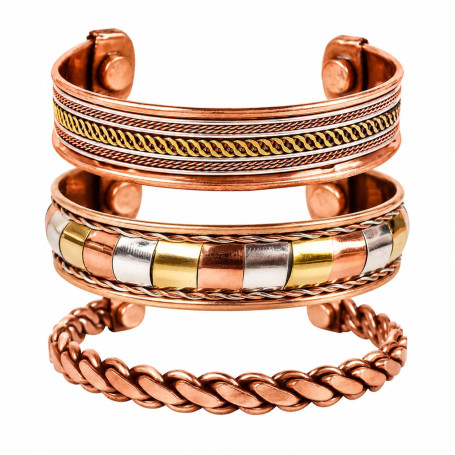 Touchstone Bracelet magnétique Copper de style tibétain. Forgé à la main avec du cuivre pur solide et de haut calibre. Ensemble 
