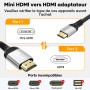 Kryoza Câble Mini HDMI vers HDMI 2M,4K@60Hz Câble Mini HDMI | Câble HDMI vers Mini HDMI Supporte UHD 3D HDR ARC,avec Raspberry P