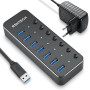 RSHTECH Hub USB Alimenté, Aluminium Hub USB 3.0 à 7 Ports, RSH-518 | Multiprise USB 3.0 avec 5V/2A Alimentation Externe Multi Po