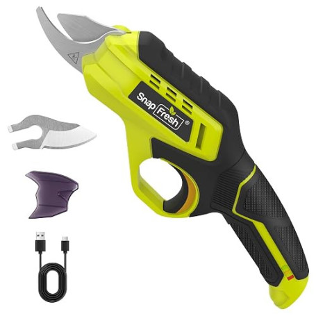 SnapFresh Secateur Electrique Sans Fil avec Batterie 4000 mAh & Lames en acier SK5 (2 Pièces), 1500 Coupes par Charge, Diamètre