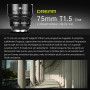 7artisans 75 mm T1.5 Dream Series Objectif Cinéma, Plein Format et Grande Ouverture, Objectif à Focale Fixe à Mise au Point Manu