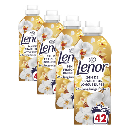 Lenor Adoucissant 42 Lavages, Parfum Ambre et Orchidée, 24H De Fraîcheur Relaxante, Avec Une Touche D’Huiles Essentielles, Testé
