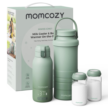 Momcozy Chauffe Biberon Portable 500ml & Glacière Lait Maternel, Pot 650ml | Conservation, Toute la journée, Grande capacité, Vo