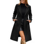 Tuopuda Manteau Femme Double Boutonnage Mi-long Effet Laine | Col Revers Polyvalent, Coupe épurée, Poches Latérales, Manche à Bo