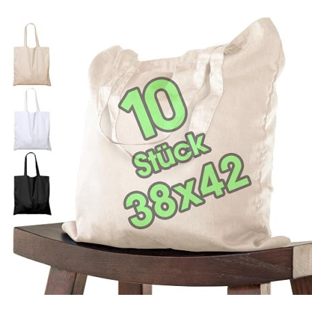 ELES VIDA Set de sacs en coton non imprimés, sac à bandoulière, Sacs de courses, ÖKO-TEX® sac à provisions à provisions