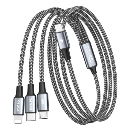 RAVIAD 100W Câble Chargeur Multi Embout [1.2M] Cable Multi USB C vers USB C | [100W]+USB C vers Lightning [27W]+Micro [10W] pour