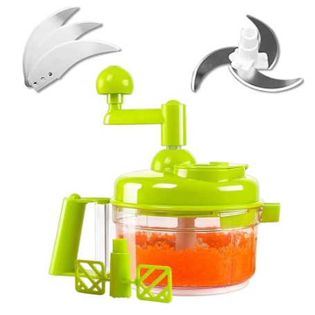 TENTA KITCHEN Manuel à Légumes Fruits et Viandes Hachoir de 3-Lames pour Oignon ail Persil Noix Découpe Légumes Fruits d’Une Gra