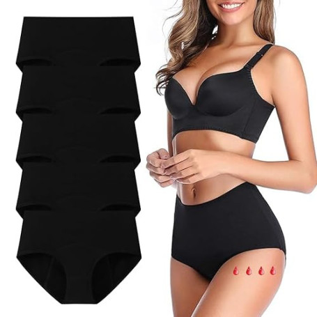 Lohhbve Lot de 5 Culottes menstruelles imperméables Taille Moyenne Haute pour Femmes Culottes Post - Partum