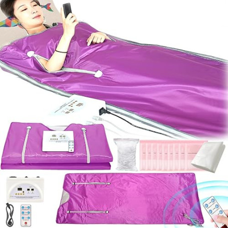 Couverture Sauna Infrarouge, 2 Zones Avec Fermeture éclair 100 Bonnets Douche 10 Sacs Bain Sauna Thérapeutique Détox Couverture