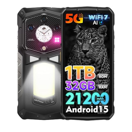 Ulefone Armor 29 Ultra Téléphone Portable Incassable 5G, 32Go+1To/SD-2To 21200mAh 120W AI Smartphone Caméra 50MP + 64MP Vision N