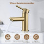 Mitigeur Lavabo en Acier Inoxydable Finition Or Brossé - Robinet Salle Bain | Robinet Lavabo avec Hauteur de Bec 79mm, Monocomma