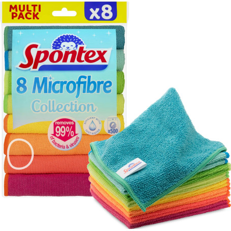 Spontex Microfibre Collection | Chiffons de Nettoyage Multi-Usages, Lavables à 40 °C, Cuisine et Salle de Bain | 30 x 30 cm, Lot