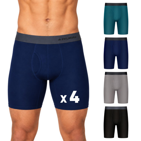 FM London Boxer en Bambou pour Homme, Boxer Long pour Homme en Bambou Ultra Doux, Antifrottements et Évacuant la Transpiration, 