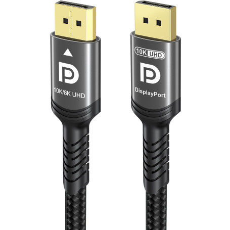 Ubluker 10K 8K 4K Câble DisplayPort 2.1 54Gbps 4M, Certifié Câble DP vers DP 4K 240Hz 165Hz 144Hz 120Hz 10K 8K 60Hz Nylon Tressé