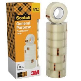 Scotch Ruban Adhésif Transparent, 8 Rouleaux, 19mm x 33m - Ruban Adhésif Transparent à Usage Général pour l'Ecole, la Maison et